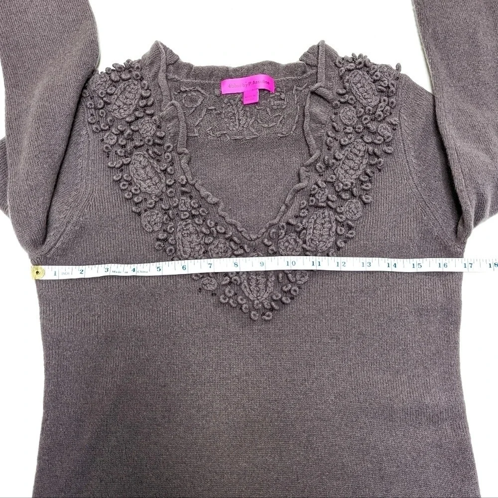 EBENE by P. Assuline Wool Knit Sweater with Beading and Embroidery Size 2